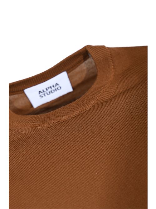 Maglia girocollo slim in lana merinos Tabacco Alpha studio | AU-3010C1008